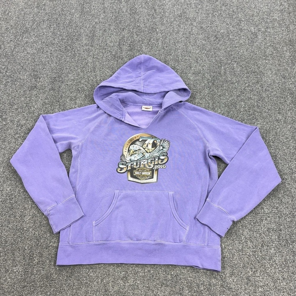 Harley-Davidson Hoodie Womens XL Purple Sturgis 2010 Fleece Pullover Graphic
